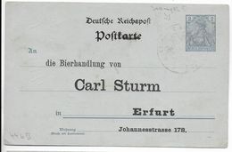 GERMANIA - 1901 - CP ENTIER MiP44b II Avec REPIQUAGE "BIERHANDLUNG CARL STURM" De ERFURT - Cartoline