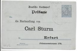 GERMANIA - 1901 - CP ENTIER MiP44b II Avec REPIQUAGE "BIERHANDLUNG CARL STURM" De ERFURT - Postcards