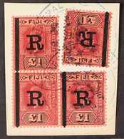 REVENUE STAMPS  1914 (overprinted "R" With Vertical Bar Over "POSTAGE") KGV £1 Purple And Black/red, Barefoot 31, Block  - Fidschi-Inseln (...-1970)