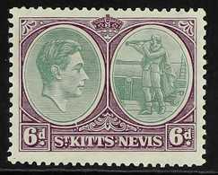 1938-50  6d Green & Bright Purple Perf 13x12 With BREAK IN OVAL Variety, SG 74a, Very Fine Mint, Fresh. For More Images, - St.Kitts Und Nevis ( 1983-...)