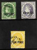 1882-84  ½d Green & 6d Violet And Perf 12 4d Yellow Surcharges, SG 25, 28 & 30, Fine Used, 6d With Nice Cds Cancel And S - Ste Lucie (...-1978)