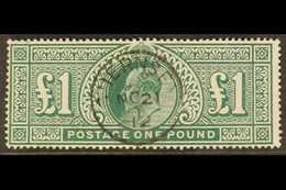 1911 - 13  £1 Deep Green, Somerset House, Ed VII, SG 320, Very Fine Used With Full Perfs And Great Colour With Neat Cent - Non Classés