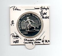 POLEN 1000 ZLOTYCH 1988 ZILVER PROOF PROBA OLYMPIC CROSS COUNTRY SKIVE - Polonia