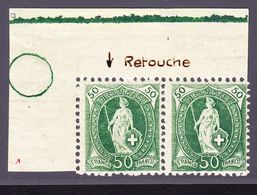 1907 50 Rp Grün, Paar, Bogenecke Mit Retouche Postfrisch (in Tusche Beschriftet) - Unused Stamps