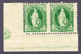 1894 25 Rp Grün Postfrisches Paar, Bogenecke Kat Nr. 67D Abart Starke Verzähnung - Neufs