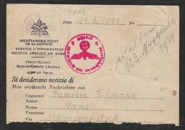 11.6.1944 KGF - PRISONNIERS DE GUERRE  SECRETAIRERIE D'ETAT DE SA SANTÉ / SERVICE AFRIQUE DU NORD CENSURE CAMP Et OKW - Brieven En Documenten