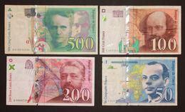 Lot 4 Billets : 500, 200, 100 Et 50 Francs - 500 F 1994-2000 ''Pierre En Marie Curie''
