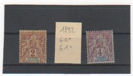 ST-PIERRE ET MIQUELON 1892 YT N° 60-61 Neufs* Charnière - Unused Stamps