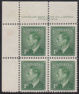 Canada 1949 MNH Sc #284 1c George VI Plate 6 UL - Plate Number & Inscriptions