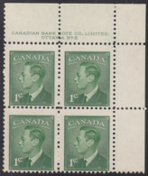Canada 1949 MNH Sc #284 1c George VI Plate 6 UR - Plate Number & Inscriptions