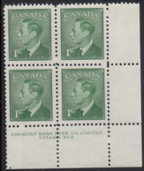 Canada 1949 MNH Sc #284 1c George VI Plate 6 LR - Plattennummern & Inschriften