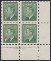 Canada 1949 MH Sc #284 1c George VI Plate 6 LR - Plattennummern & Inschriften