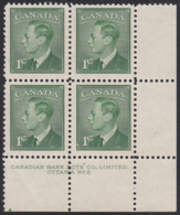 Canada 1949 MH Sc #284 1c George VI Plate 6 LR - Plate Number & Inscriptions