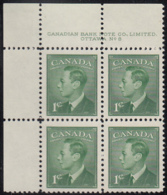 Canada 1949 MNH Sc #284 1c George VI Plate 8 UL - Plattennummern & Inschriften