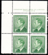 Canada 1949 MNH Sc #284 1c George VI Plate 8 UL - Plattennummern & Inschriften