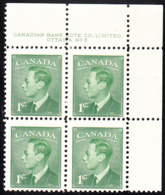 Canada 1949 MNH Sc #284 1c George VI Plate 8 UR - Plate Number & Inscriptions