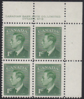 Canada 1949 MNH Sc #284 1c George VI Plate 9 UR - Plate Number & Inscriptions