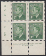 Canada 1949 MNH Sc #284 1c George VI Plate 9 LL - Plate Number & Inscriptions