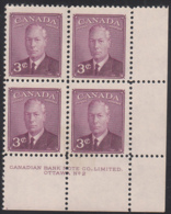 Canada 1949 MNH Sc #286 3c George VI Plate 2 LR - Plattennummern & Inschriften