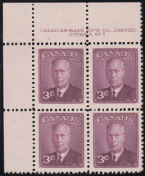 Canada 1949 MNH Sc #286 3c George VI Plate 5 UL - Plattennummern & Inschriften