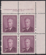 Canada 1949 MNH Sc #286 3c George VI Plate 5 UR - Plattennummern & Inschriften