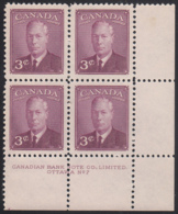 Canada 1949 MNH Sc #286 3c George VI Plate 7 LR - Plattennummern & Inschriften