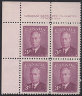 Canada 1949 MNH Sc #286 3c George VI Plate 9 UL - Plattennummern & Inschriften