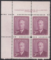 Canada 1949 MNH Sc #286 3c George VI Plate 11 UL - Plattennummern & Inschriften