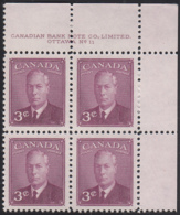 Canada 1949 MNH Sc #286 3c George VI Plate 11 UR - Plattennummern & Inschriften