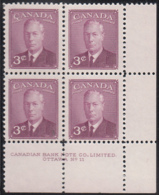 Canada 1949 MNH Sc #286 3c George VI Plate 11 LR - Num. Planches & Inscriptions Marge