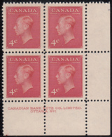 Canada 1949 MNH Sc #287 4c George VI Plate 1 LR - Plate Number & Inscriptions