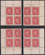 Canada 1949 MNH Sc #287 4c George VI Plate 2 Set Of 4 - Num. Planches & Inscriptions Marge