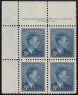 Canada 1949 MNH Sc #288 5c George VI Plate 1 UL - Plate Number & Inscriptions