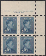 Canada 1949 MNH Sc #288 5c George VI Plate 2 UR - Plate Number & Inscriptions