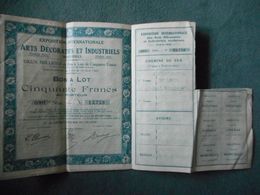 3 Bons à Lot 50 Francs  ARTS DECORATIFS & INDUSTRIELS - 1923 - Cine & Teatro