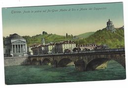 6780 - TORINO PONTE IN PIETRA SUL PO GRAN MADRE DI DIO E MONTE DEI CAPPUCCINI TRAM ANIMATA 1920 CIRCA - Ponts