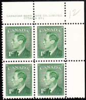 Canada 1950 MNH Sc #289 1c George VI Plate 1 UR - Plate Number & Inscriptions