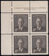 Canada 1950 MNH Sc #290 2c George VI Plate 1 UL - Plaatnummers & Bladboorden