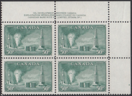 Canada 1950 MNH Sc #294 50c Oil Wells Plate 1 UR - Plaatnummers & Bladboorden