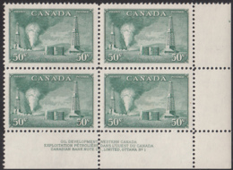 Canada 1950 MNH Sc #294 50c Oil Wells Plate 1 LR - Num. Planches & Inscriptions Marge