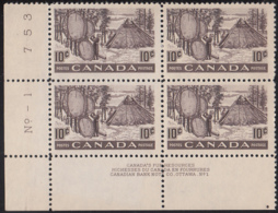 Canada 1950 MNH Sc #301 10c Fur Resources Plate 1 LL - Plattennummern & Inschriften