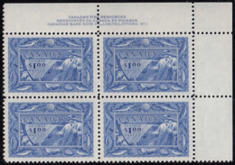 Canada 1950 MNH Sc #302 $1 Fisherman Plate 1 UR - Num. Planches & Inscriptions Marge