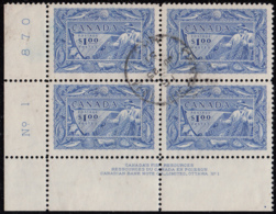 Canada 1950 Used Sc #302 $1 Fisherman Plate 1 LL - Plaatnummers & Bladboorden