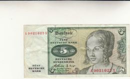 5 West Germany. 1960 Mark Deut Shemark Deutshe   Qualche Piega Ma Buona Conservazione - 5 Deutsche Mark