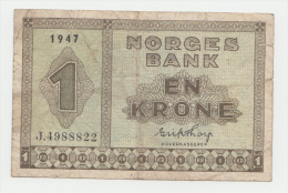 Norway 1 Krone 1947 VG Banknote P 15b 15 B - Norvegia