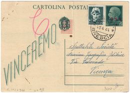 REPUBBLICA SOCIALE - INTERO POSTALE C. 15 SOPRASTAMPA G.N.R. + C. 15 IMPERIALE - SALO 19.4.1944 - FILAGRANO C101 - Interi Postali