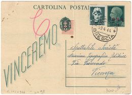 REPUBBLICA SOCIALE - INTERO POSTALE C. 15 SOPRASTAMPA G.N.R. + C. 15 IMPERIALE - SALO 19.4.1944 - FILAGRANO C101 - Ganzsachen