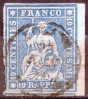 II.Periode Faden Hellrot 1855: 10 RAPPEN Blau Bleu Zu 23 Cc Mi 14IIAyoc Yv 27a Mit O LUGANO 23 AG 57 (Zu CHF 100.00) - Gebraucht