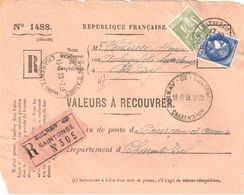 3656 AUNAY SAINTONGE Charente Inf Valeur Recouvrer 1488 Horoplan Lautier A5 Dest Courçon Ob 1939 Paix Cérés Yv 284A 375A - Lettres & Documents