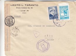 Turquie - Lettre De 1945 - Oblit Izmir - Exp Vers Bâle - Avec Censure Egyptienne - Cachet De Cairo - Cartas & Documentos